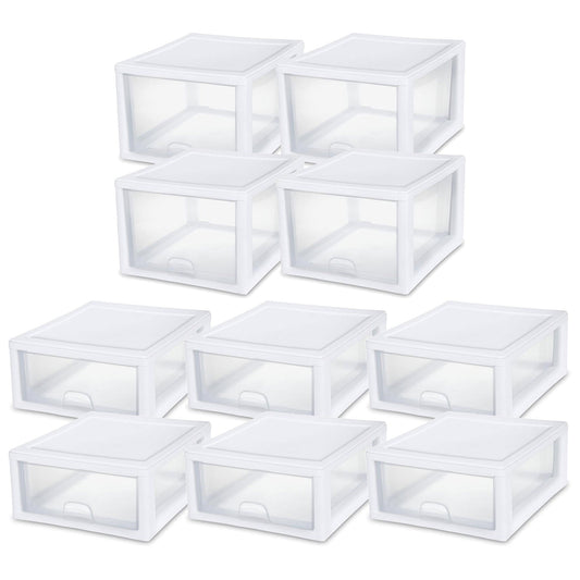 Sterilite 27 Qt (4 Pk) & 16 Qt (6 Pk) Stackable Plastic Storage Drawer Container