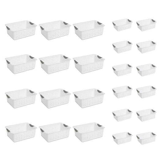 Sterilite Medium & Small Ultra Plastic Storage Bin Organizer Basket (12 Pack)