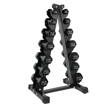 HolaHatha 146 Pound Neoprene Dumbbell Full Body Weight Set with Storage Rack