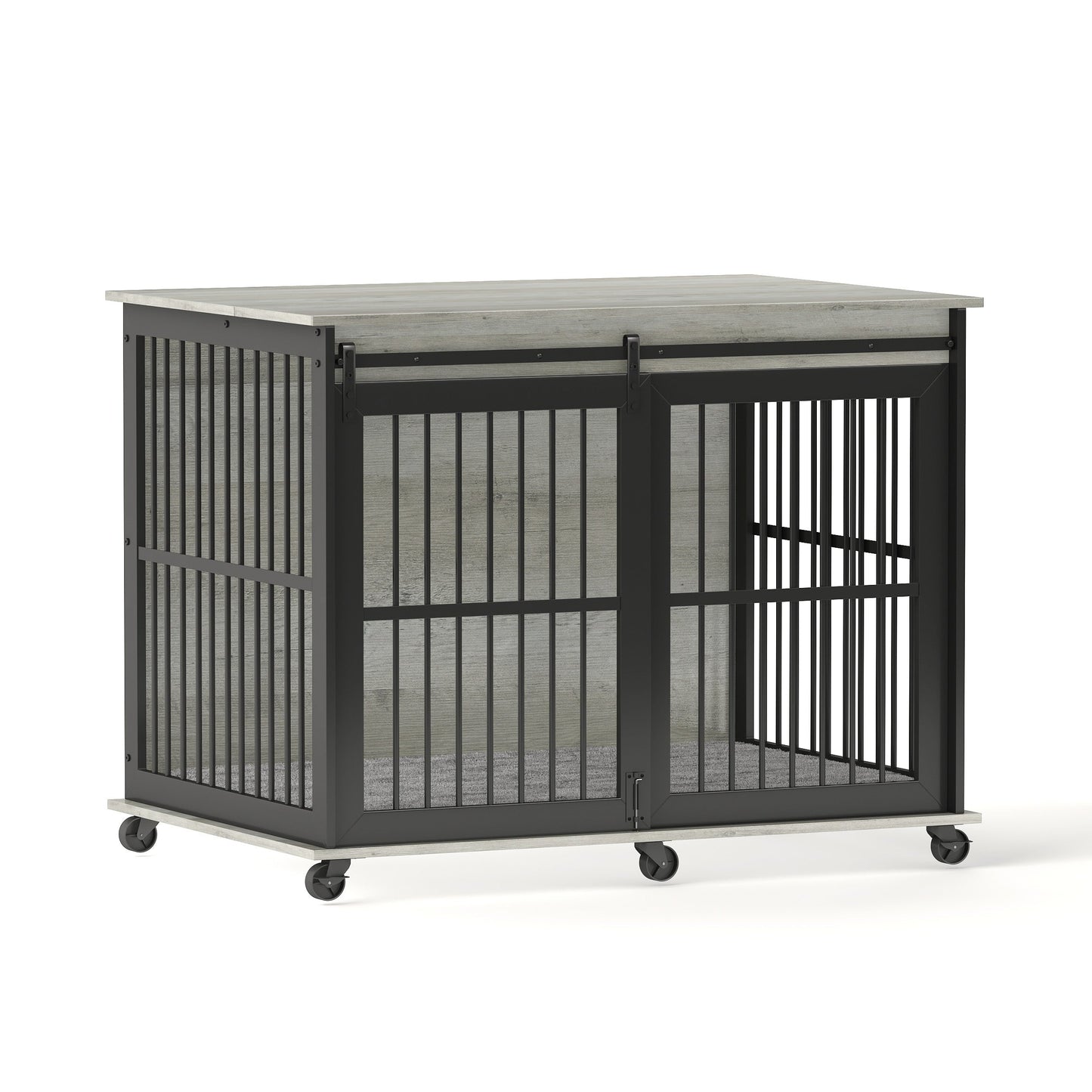 Furniture dog crate sliding iron door dog crate with mat. (Grey,43.7"W x 30"D x 33.7"H)