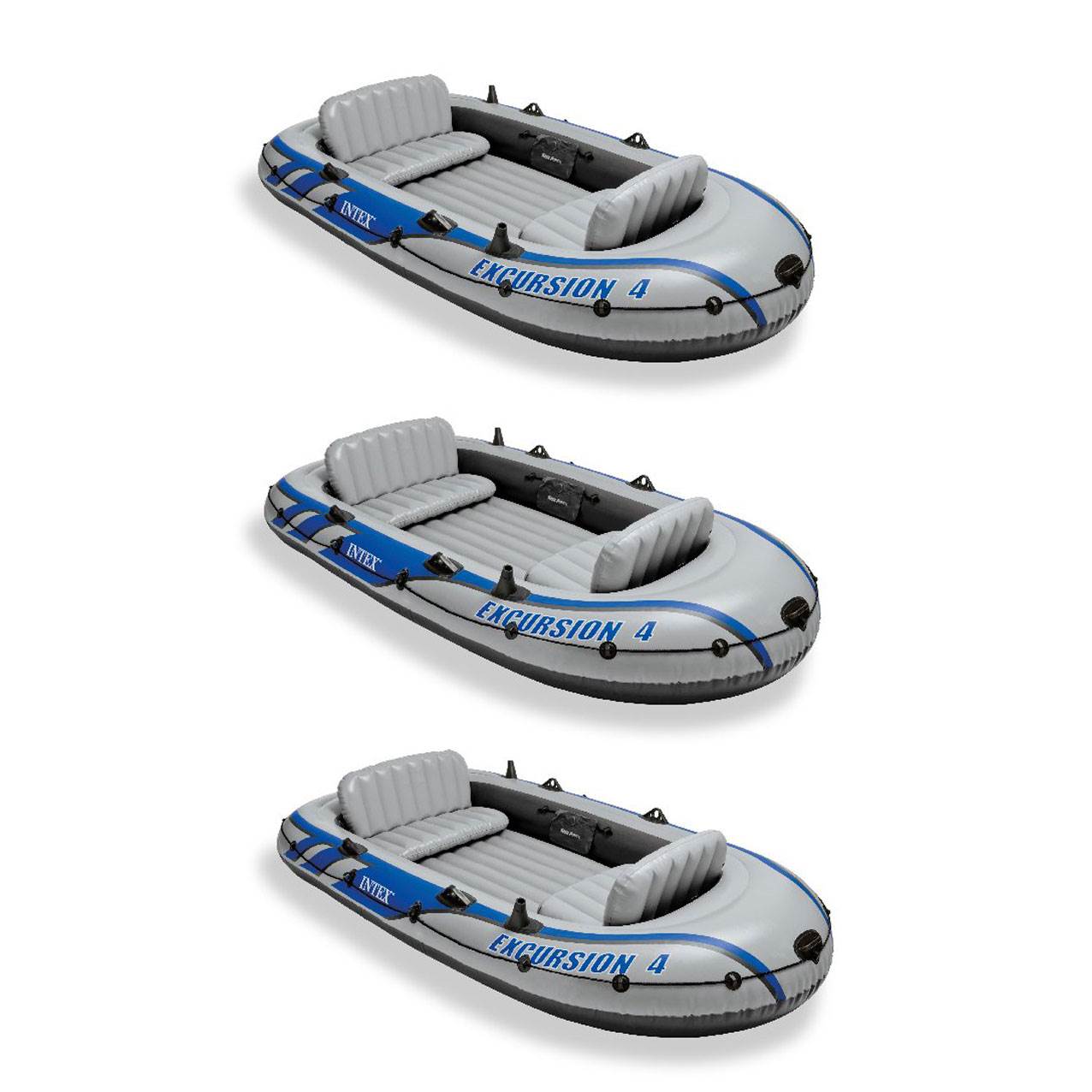 Intex Excursion Inflatable Rafting Fishing 4 Person Boat w/ Oars & Pump (3 Pack)