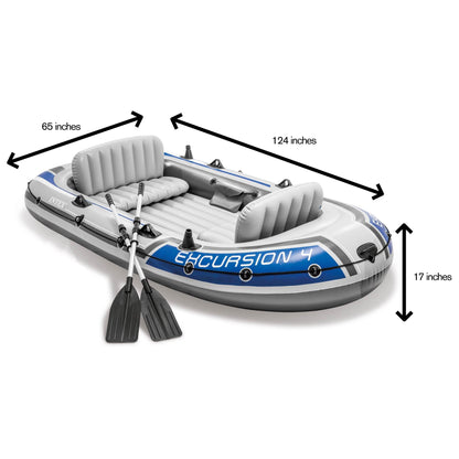 Intex Excursion Inflatable Rafting Fishing 4 Person Boat w/ Oars & Pump (3 Pack)