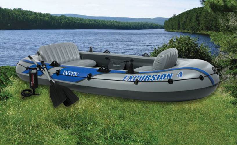 Intex Excursion Inflatable Rafting Fishing 4 Person Boat w/ Oars & Pump (3 Pack)