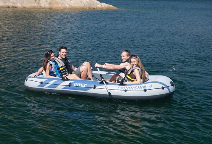 Intex Excursion Inflatable Rafting Fishing 4 Person Boat w/ Oars & Pump (3 Pack)