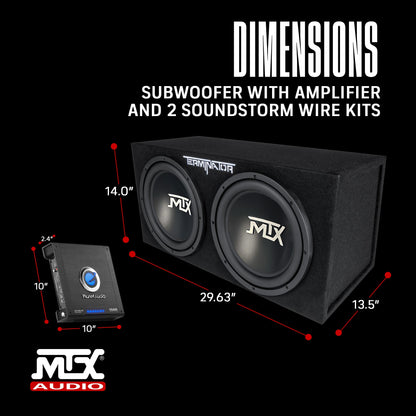 MTX 12" Dual Subwoofer Enclosure, Planet Audio Amplifier, 2 Soundstorm Wire Kits