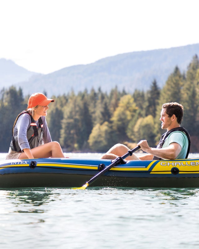 Intex Challenger 2 Inflatable 2 Person Floating Boat Raft Set w/ Oars & Air Pump