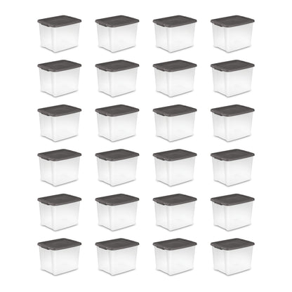 Sterilite ShelfTotes 50 Quart Clear Latched Plastic Storage Container, 24 Pack