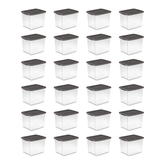 Sterilite ShelfTotes 50 Quart Clear Latched Plastic Storage Container, 24 Pack