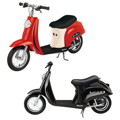 Razor Pocket Mod Miniature Euro 24 Volt Electric Retro Scooters, 1 Red & 1 Black