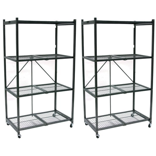 Origami 4 Tier Multipurpose Folding Storage Organizing Rack with Wheels (2 Pack)