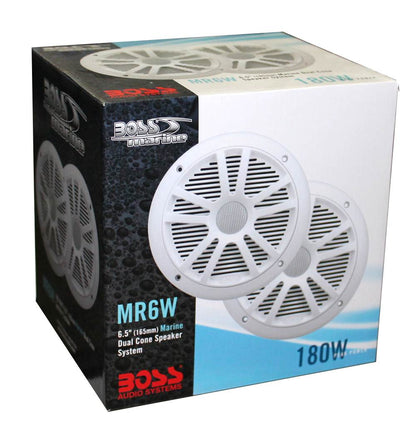 Boss Audio MR6W 6.5" 180W Dual Cone Marine/Boat Speakers Stereo, White (8 Pack)