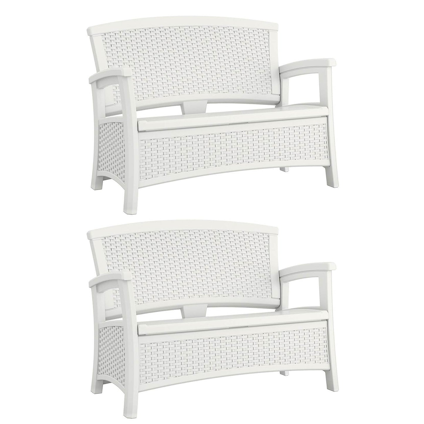 Suncast Elements Resin Wicker Design Loveseat with Storage, White (2 Pack)