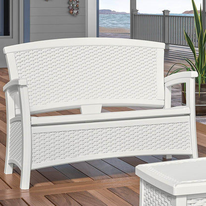 Suncast Elements Resin Wicker Design Loveseat with Storage, White (2 Pack)