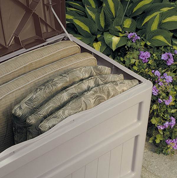 Suncast 73 Gallon Outdoor Patio Resin Deck Storage Box w/ Wheels, Taupe (2 Pack)