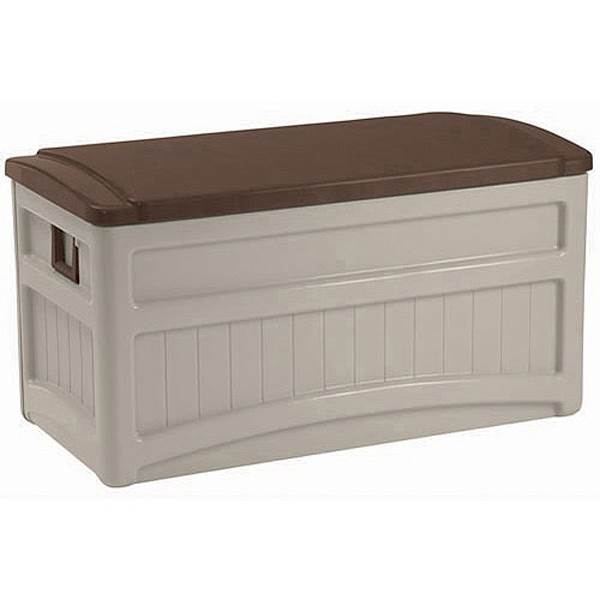 Suncast 73 Gallon Outdoor Patio Resin Deck Storage Box w/ Wheels, Taupe (2 Pack)