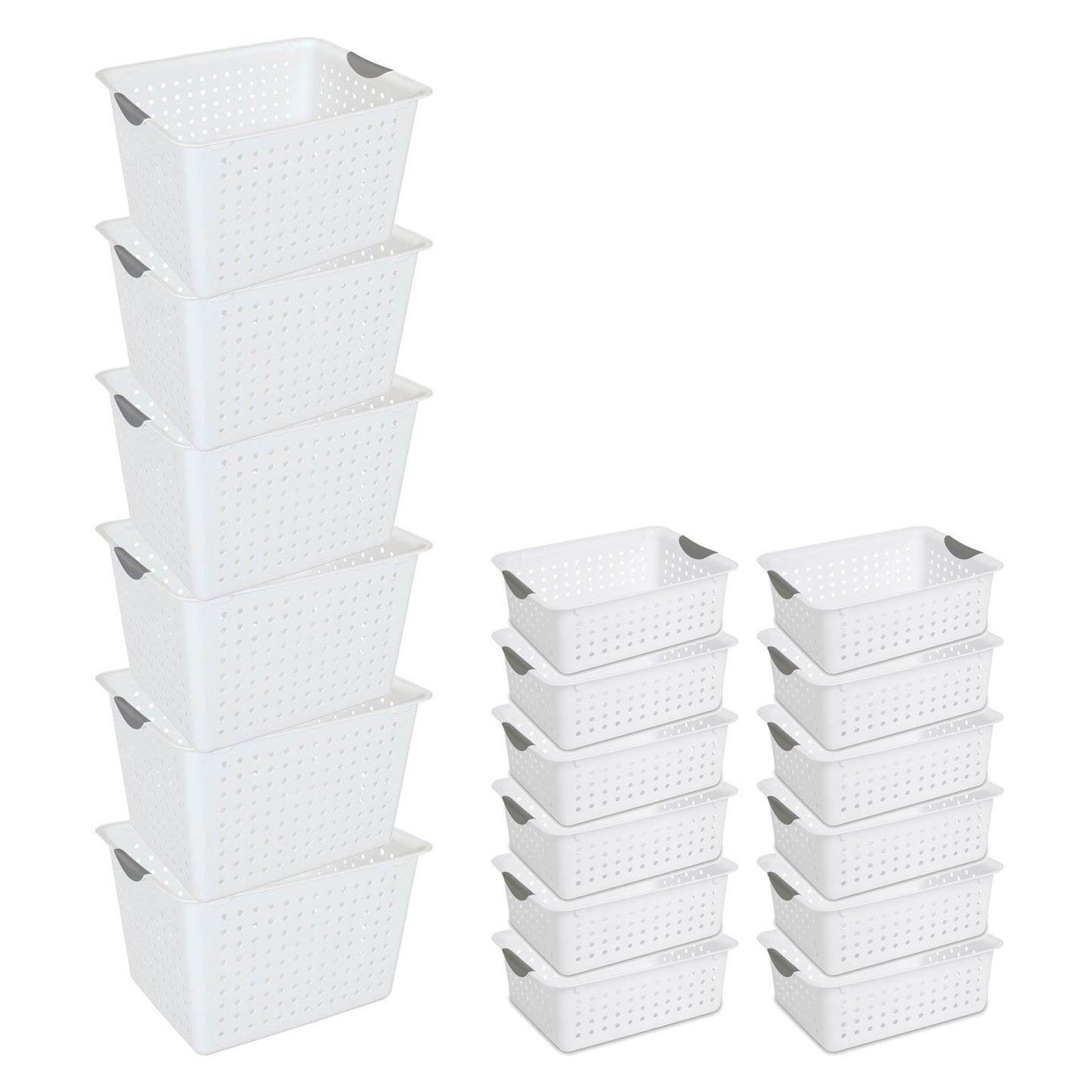 Sterilite Set of Ultra Plastic Storage Bin Baskets w/ Handles, 6 Deep, 12 Medium