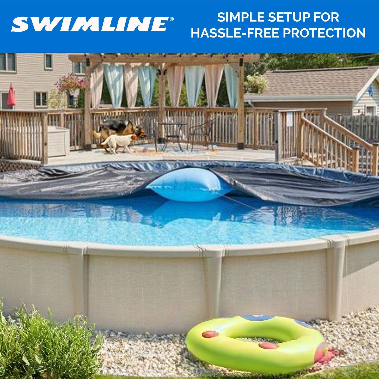 Swimline 18 Foot Round Pool Cover + 4x4 Winterizing Closing Air Pillow (2 Pack)