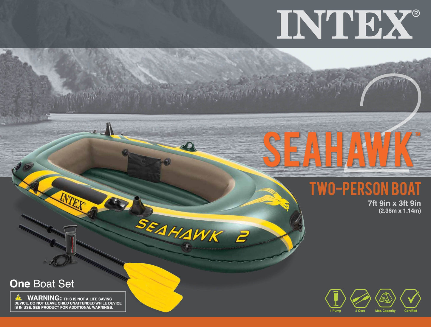 Intex Seahawk 2 Inflatable 2 Person Floating Boat Raft with Oars & Pump (2 Pack)