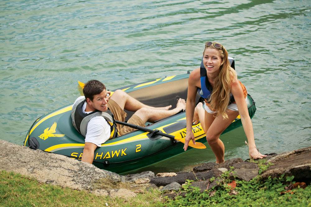 Intex Seahawk 2 Inflatable 2 Person Floating Boat Raft with Oars & Pump (2 Pack)