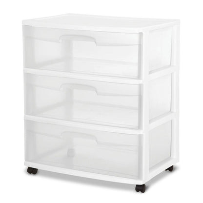 Sterilite At Home 3 Drawer Wide Storage Cart Container with Casters (3 Pack)