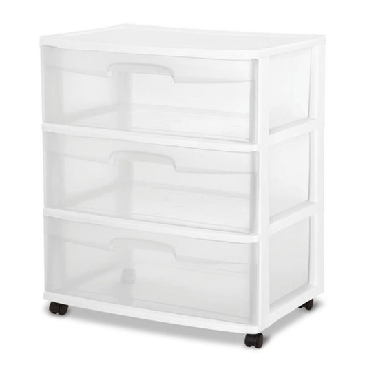Sterilite At Home 3 Drawer Wide Storage Cart Container with Casters (3 Pack)