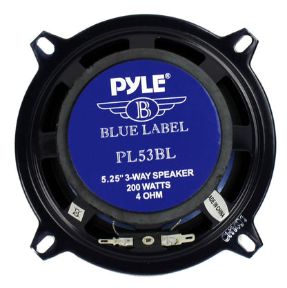 Pyle PL53BL 5.25" 200W 3-Way Car Audio Triaxial Speakers Stereo, Blue (16 Pack)