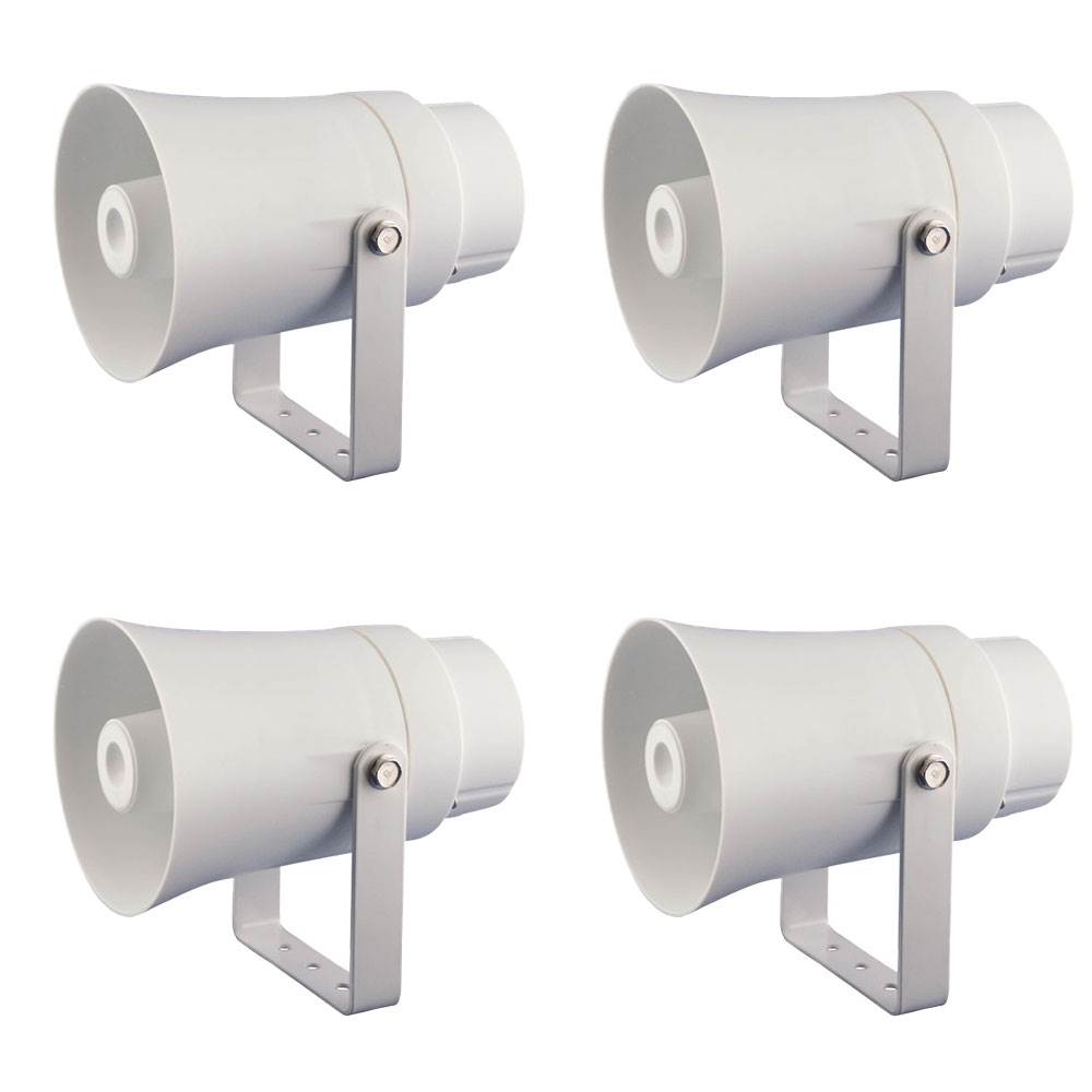 PYLE Aluminum 5.6" Indoor Outdoor PA Horn Speaker 70 Volt 8 Ohms, White (4 Pack)