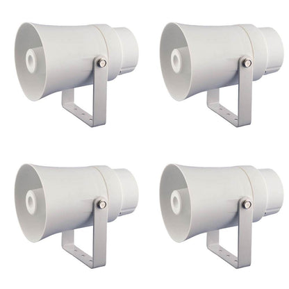PYLE Aluminum 5.6" Indoor Outdoor PA Horn Speaker 70 Volt 8 Ohms, White (4 Pack)