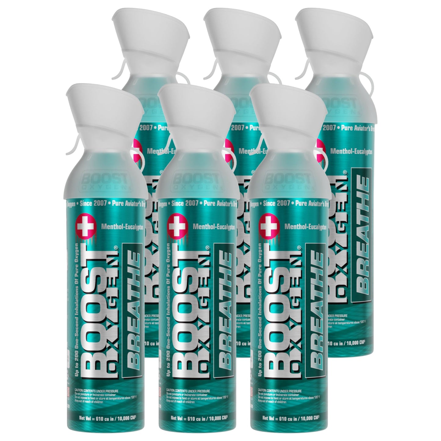 Boost Oxygen Natural Portable 10 Liter Pure Oxygen Canister, Menthol (6 Pack)
