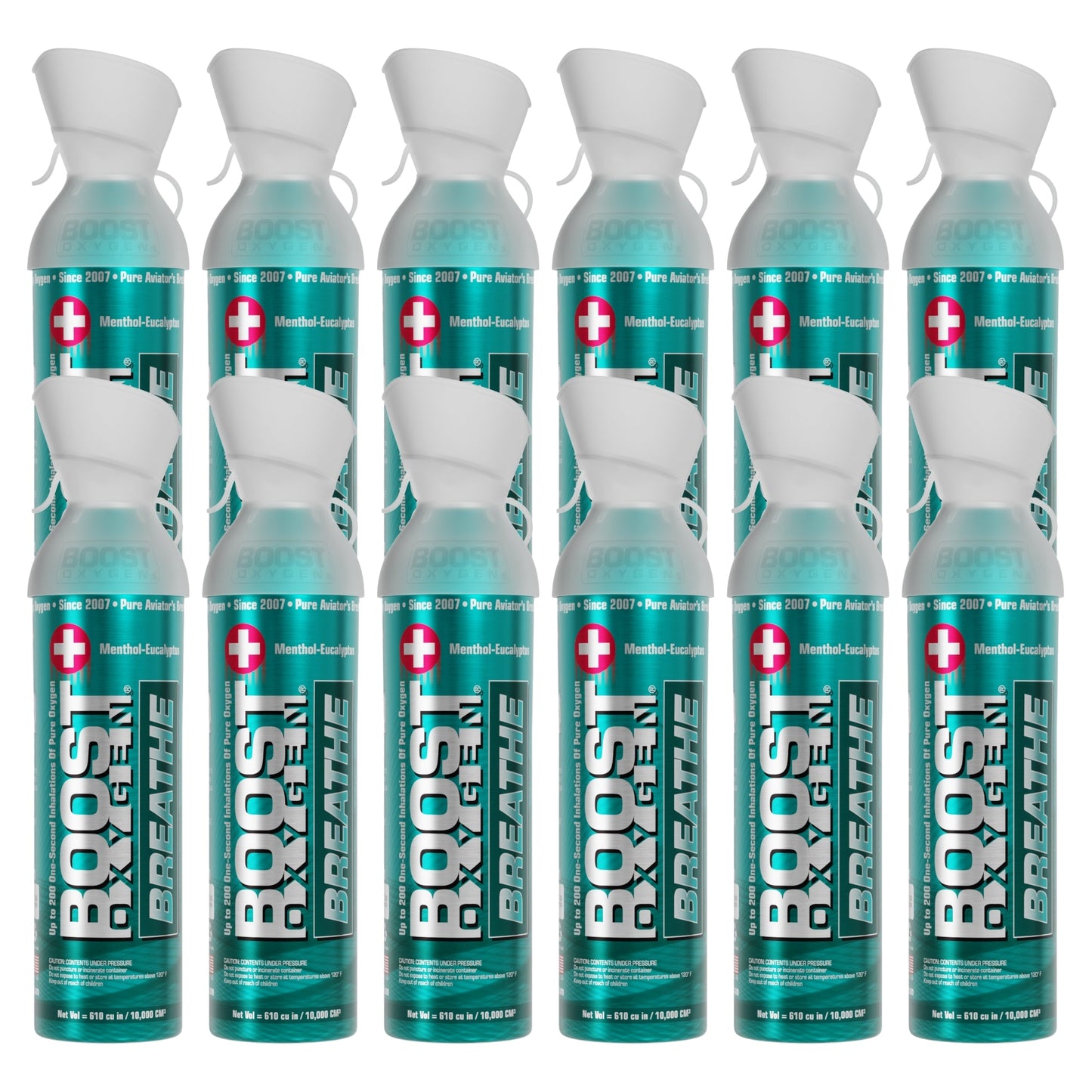 Boost Oxygen Natural Portable 10 Liter Pure Oxygen Canister, Menthol (12 Pack)