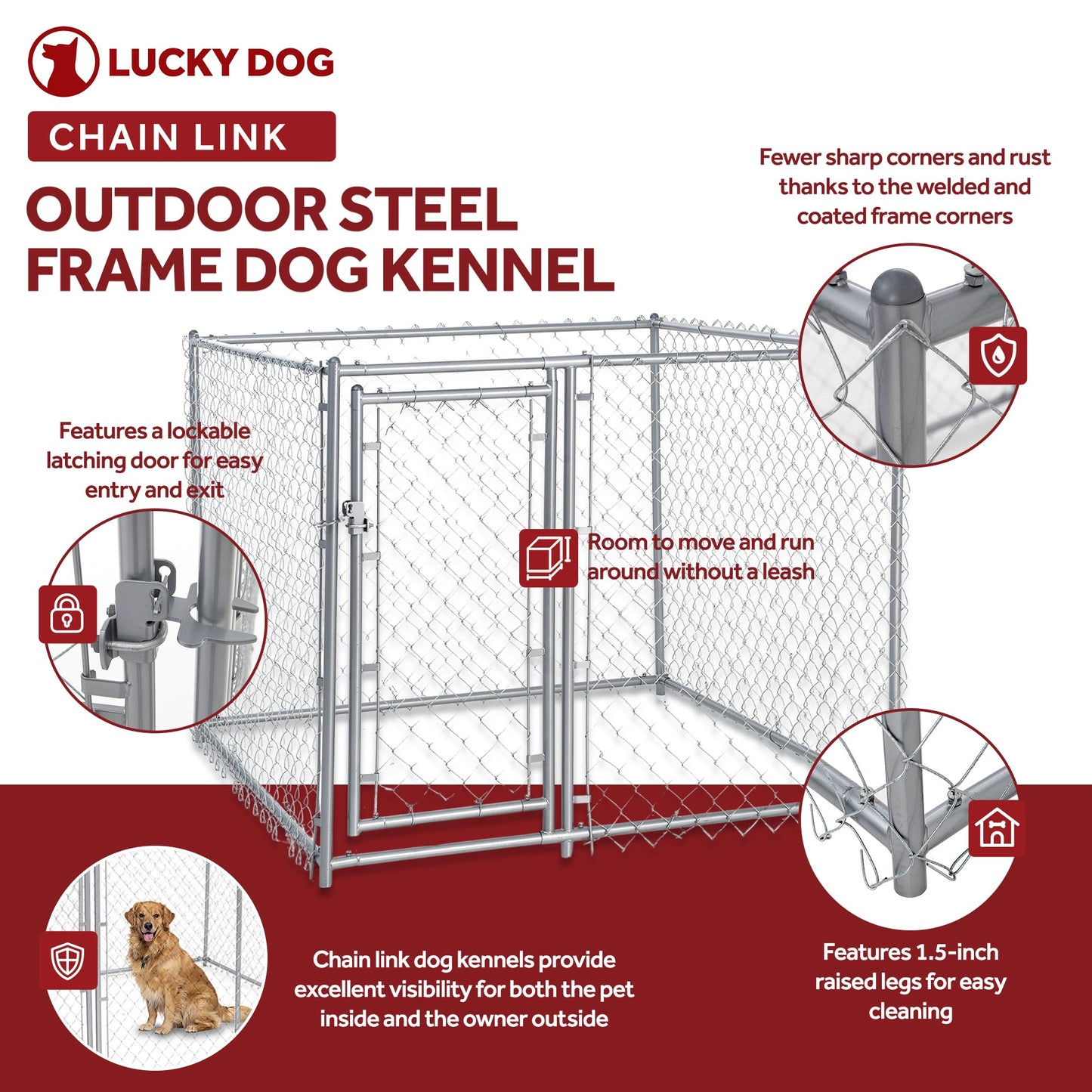 Lucky Dog 5 x 5 x 4 Foot Heavy Duty Outdoor Chain Link Dog Kennel (2 Pack)
