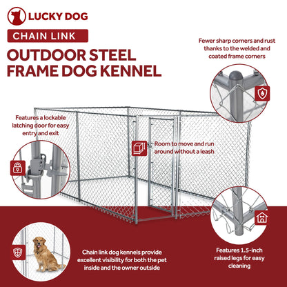 Lucky Dog 10' x 5' x 4' Heavy Duty Steel Outdoor Chain Link Dog Kennel Enclosure