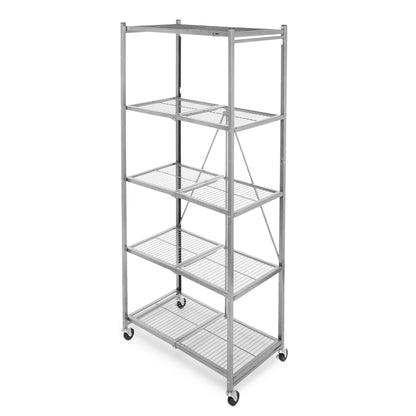 Origami R6-01HW 81 x 36 x 18 Inch Wheeled 5 Tier Folding Steel Shelving, Pewter