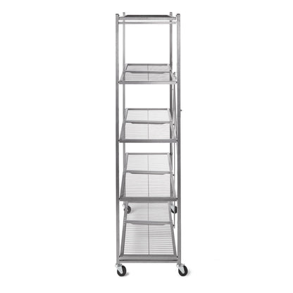 Origami R6-01HW 81 x 36 x 18 Inch Wheeled 5 Tier Folding Steel Shelving, Pewter