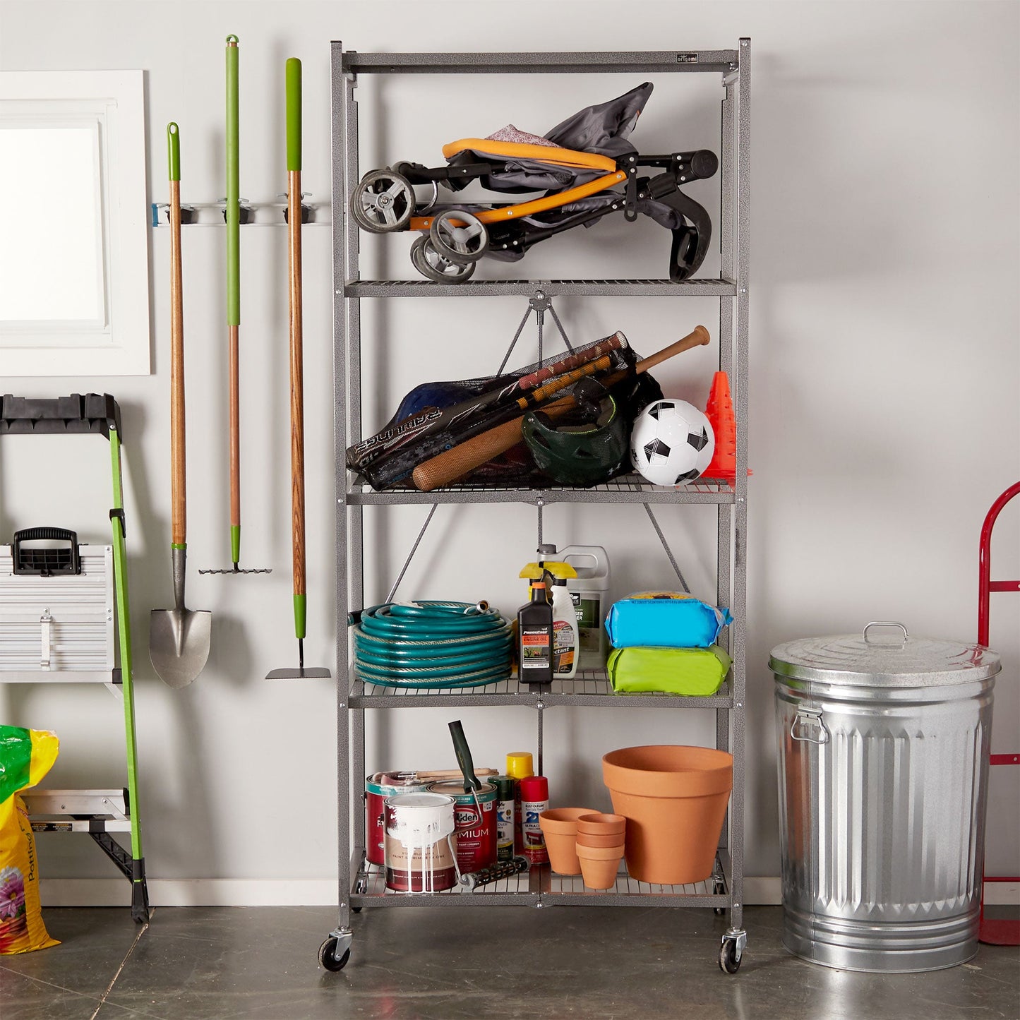 Origami R6-01HW 81 x 36 x 18 Inch Wheeled 5 Tier Folding Steel Shelving, Pewter