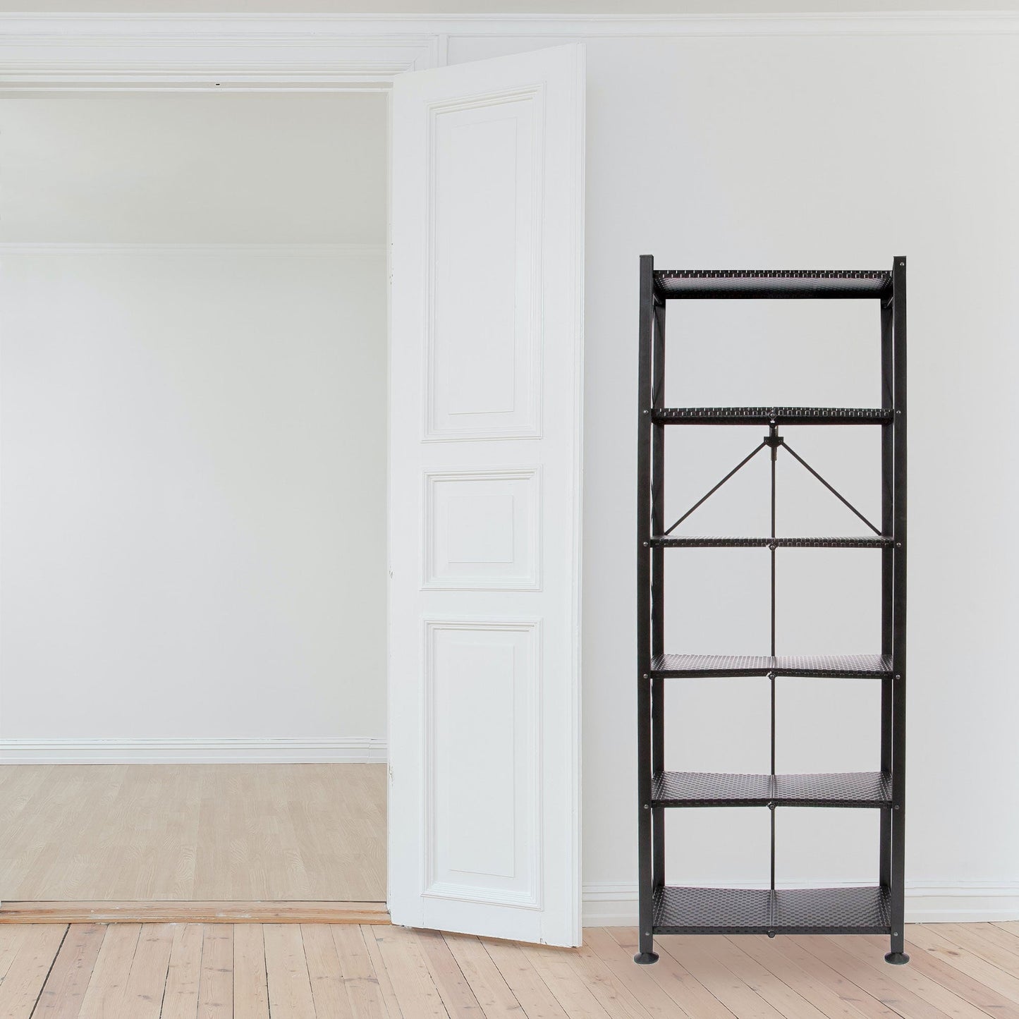 Origami 6 Tier Classic Stamped Steel Bookcase Organizer Storage Rack, Black