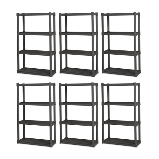Sterilite 4 Shelf Durable Solid Surface Shelving Unit, Flat Gray (6 Pack)
