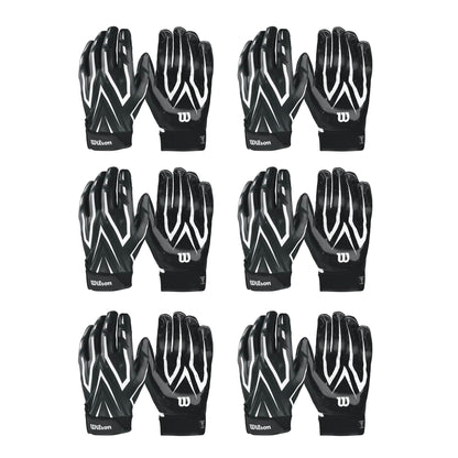 Wilson Black Adult MVP Clutch Skill Football Receiver Gloves, Small (6 Pack)