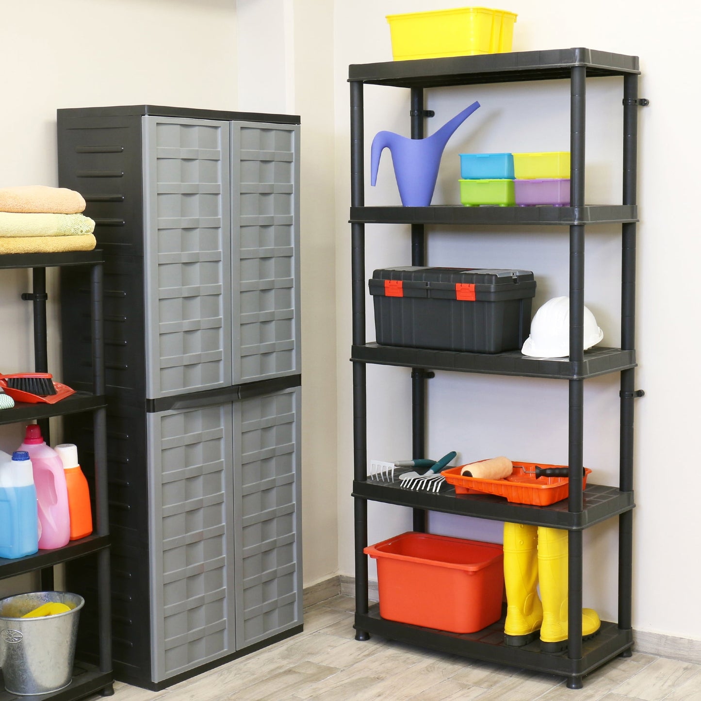Ram Quality Products Deluxe 5 Tier Plastic Garage Storage Shelf Unit, Black