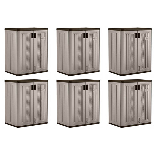 Suncast 9 Cu Ft Heavy Duty Resin Garage Base Storage Cabinet, Platinum (6 Pack)