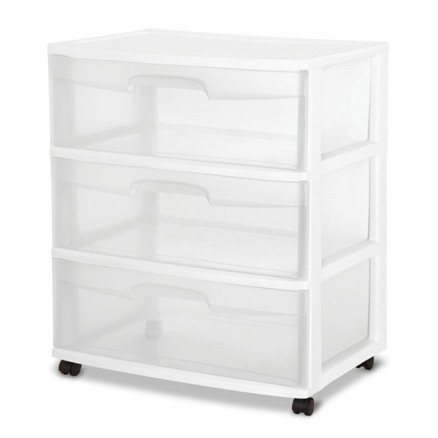 Sterilite At Home 3 Drawer Wide Storage Cart Container with Casters (4 Pack)