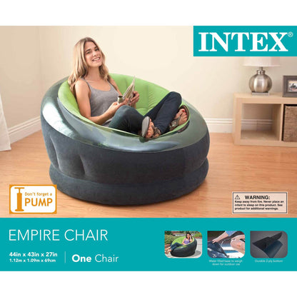 INTEX 68581EP Inflatable Empire Chair, Outdoor Air Lounger with Plush Surface and Portable Design, Comfy Seating for Camping and Travel, Green