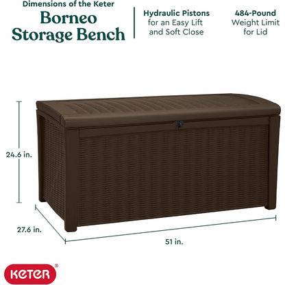 Keter Borneo 110 Gallon Rattan Resin Patio Storage Deck Box and Bench (2 Pack)