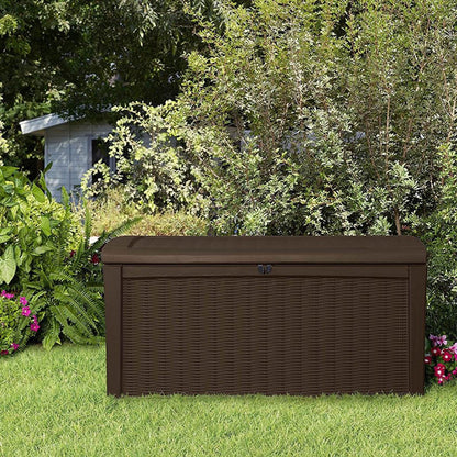 Keter Borneo 110 Gallon Rattan Resin Patio Storage Deck Box and Bench (2 Pack)