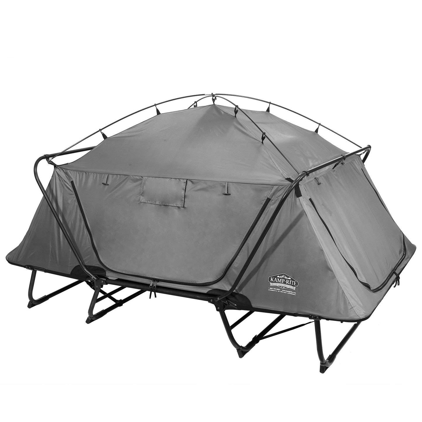 Kamp-Rite Double Quick Setup 2 Person Elevated Cot, Lounge Chair, & Tent, Gray