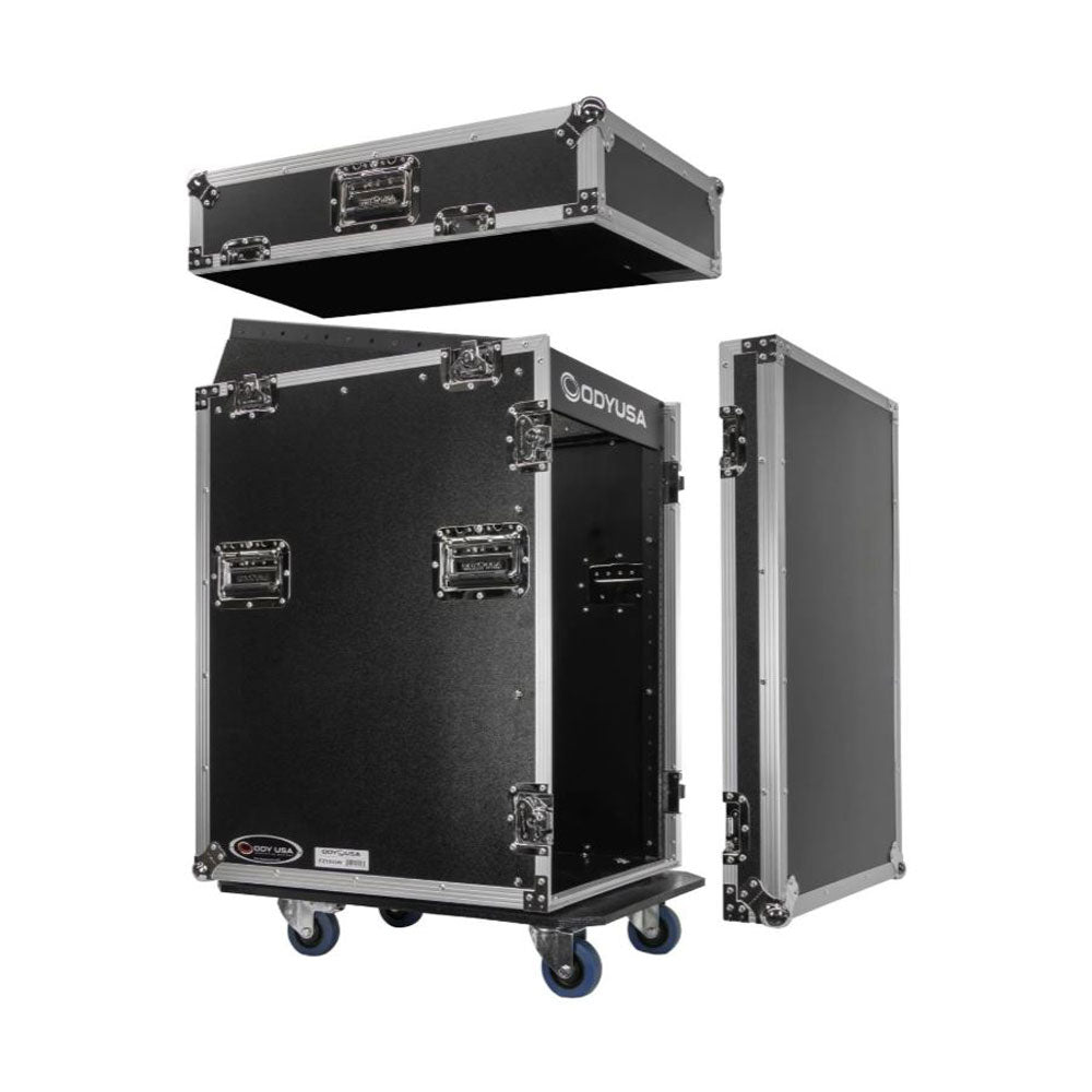 Odyssey FZ1316W 13U Top Slanted 16U Vertical Pro Combo Rack with Casters, Black
