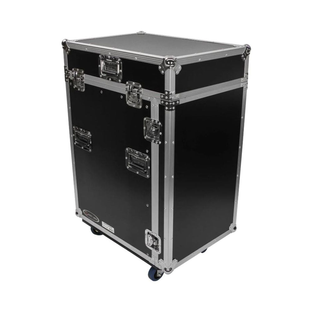 Odyssey FZ1316W 13U Top Slanted 16U Vertical Pro Combo Rack with Casters, Black
