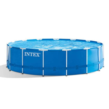 Intex Metal Frame 15' x 48" Outdoor Above Ground Pool Set with Round Pool Cover