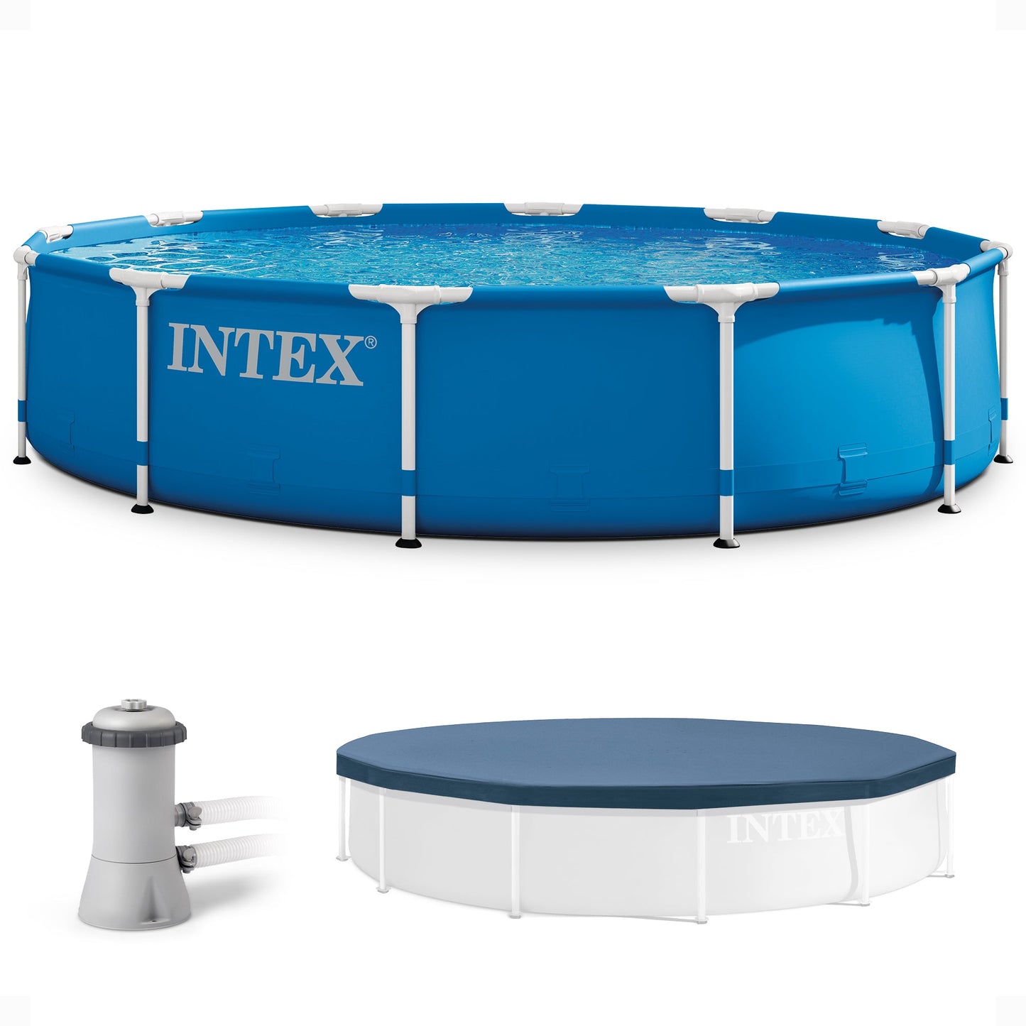 Intex 12' x 30" Metal Frame Above Ground Swimming Pool with Filter and Cover