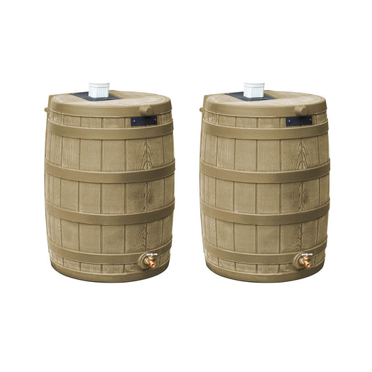 Good Ideas Rain Wizard 50 Gallon Rain Barrel Water Collector, Khaki (2 Pack)